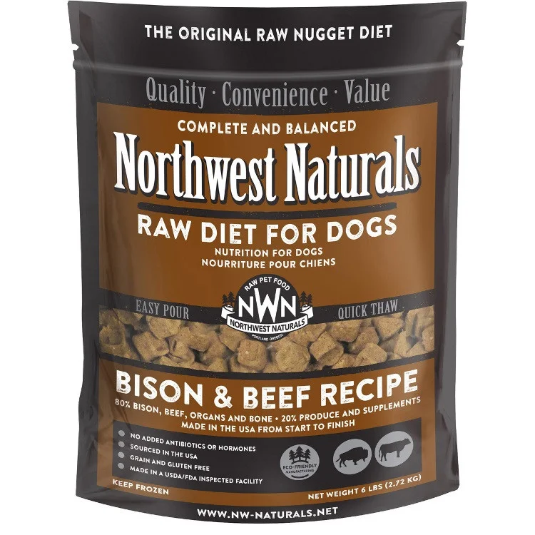 Northwest Naturals Frozen Raw Bison & Beef Recipe Nuggets bag, 6 lb