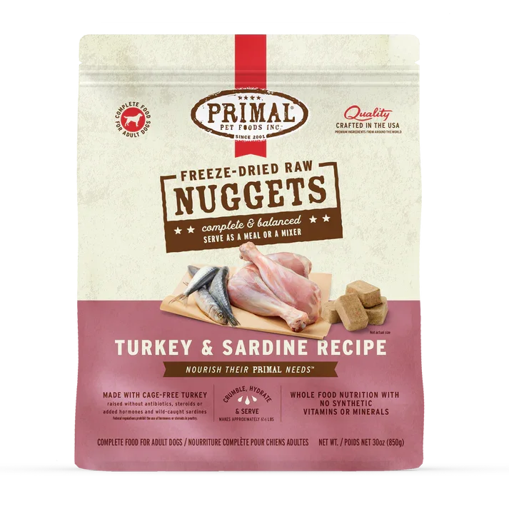 Primal Freeze-Dried Raw Nuggets Turkey & Sardine Recipe bag, complete and balanced