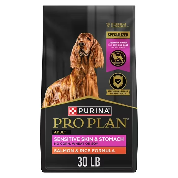 Purina Pro Plan Sensitive Skin and Stomach Salmon and Rice dog food bag