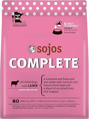 Sojos Complete freeze-dried dog food with lamb, grain-free recipe bag